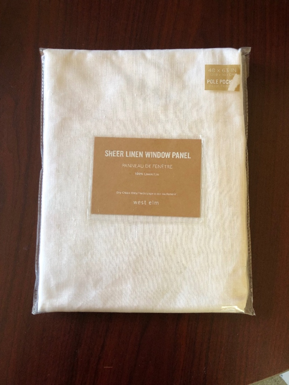West Elm 48 x 63 sheer 100% linen window panel pole pocket curtain white NWT new